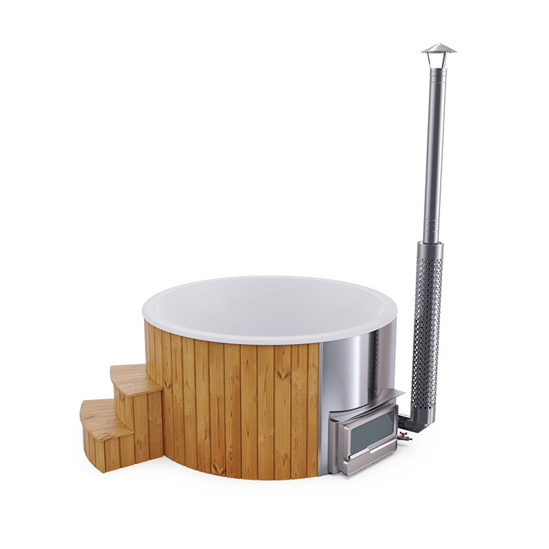 5-6 személyes üvegszálas kör dézsa fekvő kazánnal