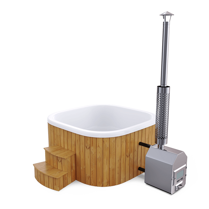 8-10 személyes akril négyzet dézsa külső kazánnal