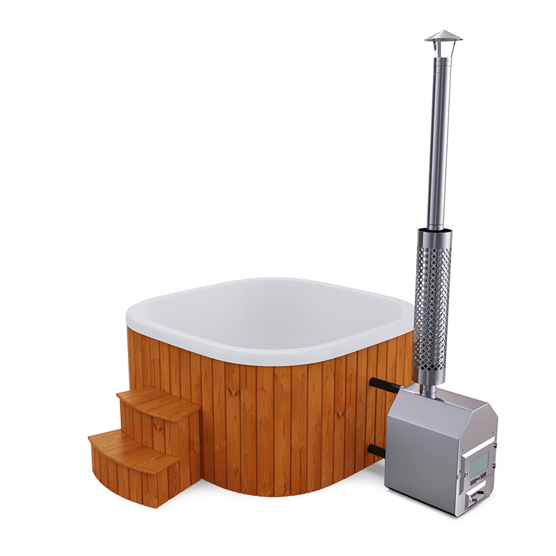 8-10 személyes akril négyzet dézsa külső kazánnal