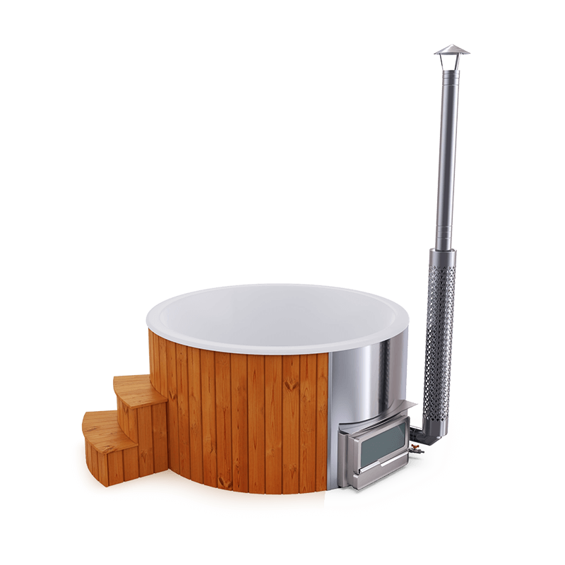 5-6 személyes üvegszálas kör dézsa fekvő kazánnal