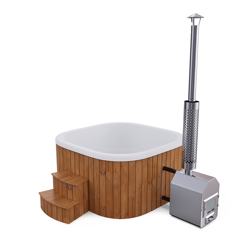 8-10 személyes akril négyzet dézsa külső kazánnal