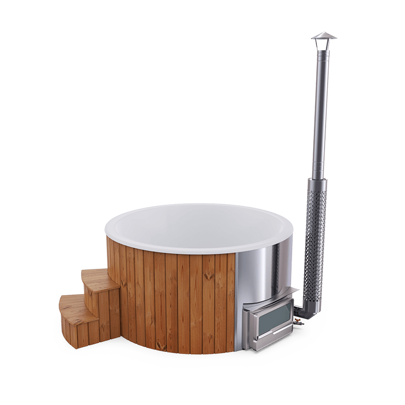 5-6 személyes üvegszálas kör dézsa fekvő kazánnal